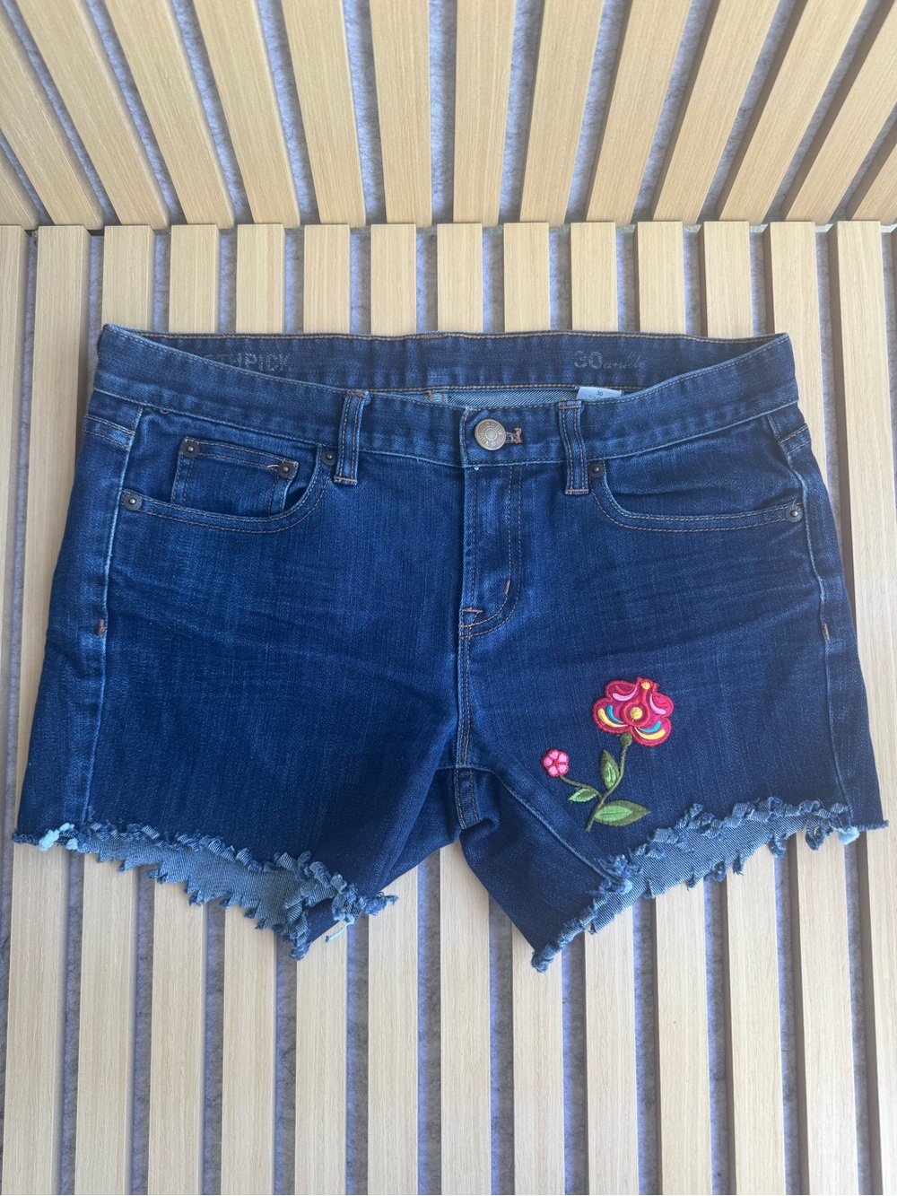 Dark Blue Embroidered Women’s Jean Shorts